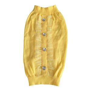 Smoochie Pooch Dog Sweater Size Medium Yellow Knit Rhinestone Button Ruffle NEW